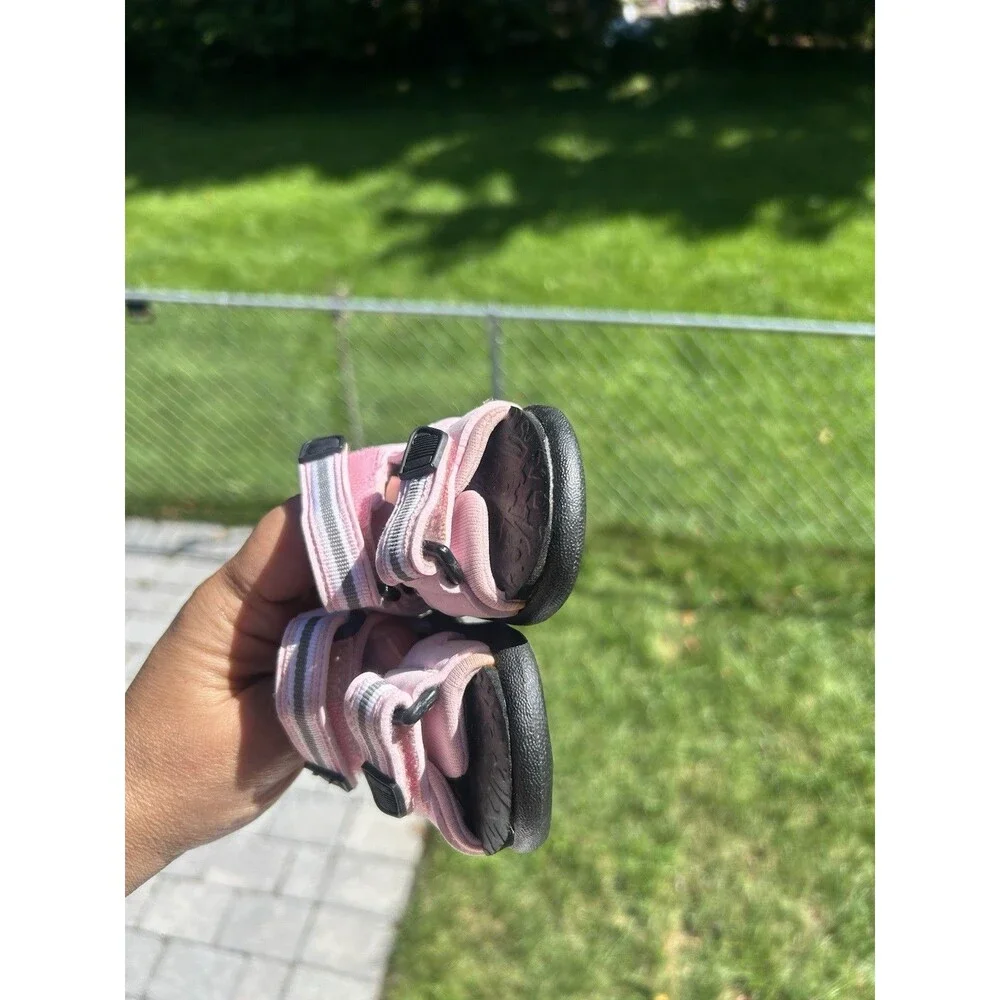 Girls Pink Black EVA Sandals Hook & Loop Adjustable Strap Casual Summer